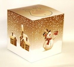 Коробка для кружки новогодняя кремовая,с оленёнком и снеговиком