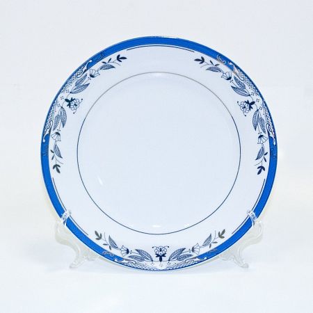 Тарелка керамическая белая с орнаментом синие цветы 200мм