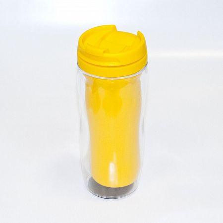 Термостакан пластиковый жёлтый под полиграфическую вставку 350 мл